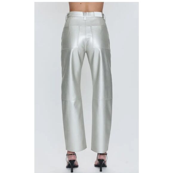 Pistola NWT Taylor High Rise Barrel Leg Party Faux Leather Pants Metallic Silver - Picture 13 of 13